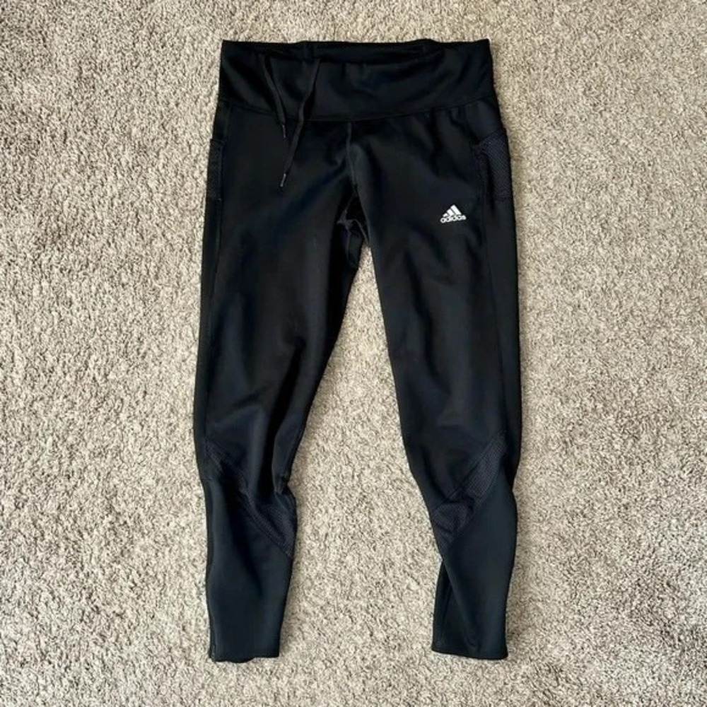 Adidas I Black AEROREADY Running Leggings I‎ Size L I Cropped Mesh Zip Pockets